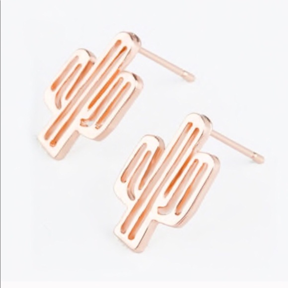 Rose Gold Hollow Cactus Single Stud Earrings - Picture 3 of 5